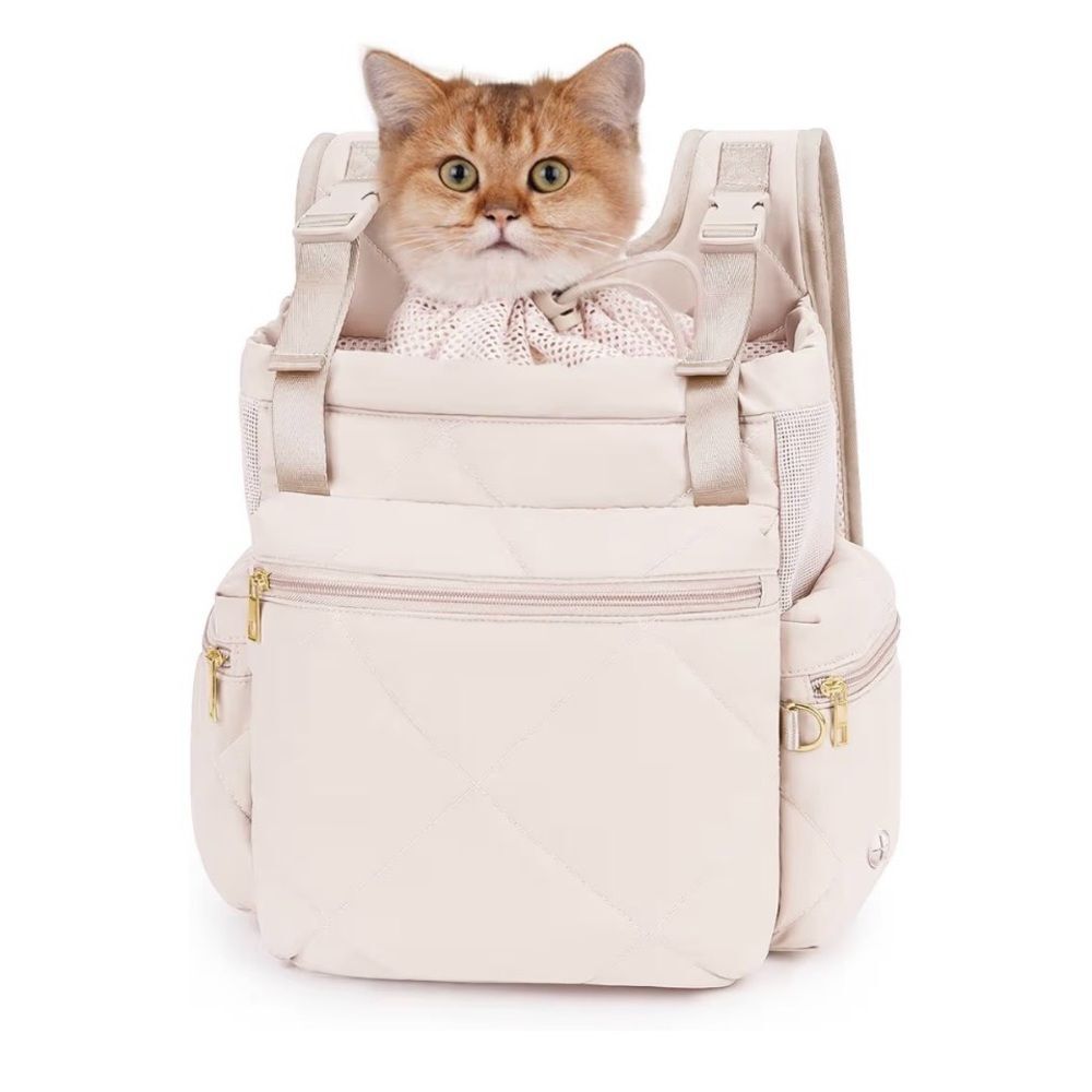 NWT OFY Cat Carrier Puffy Backpack in Beige Gray | Small Pet Carrier